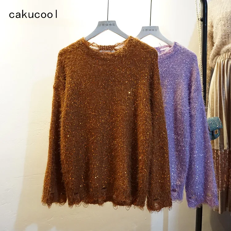 Cakucool Women Sequined Knit Tops Long Sleeve Jumpers Beading Ripped Holes Casual Loose Embellish Sweaters Knit Pullover Lady
Cakucool Women Sequined Knit Tops Long Sleeve Jumpers Beading Ripped Holes Casual Loose Embellish Sweaters Knit Pullover Lady