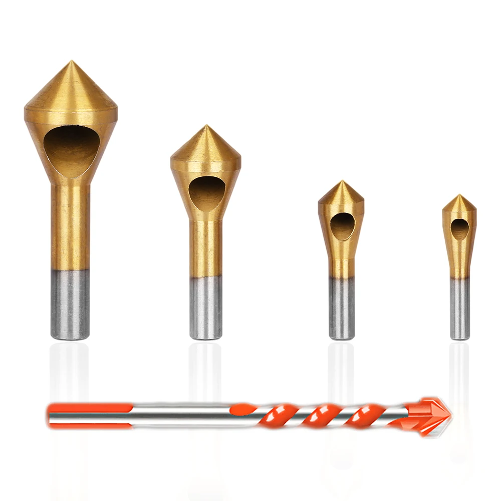 4pcs Countersink Deburring Drill Bits Hole Taper Cutter + 1pc 10mm Triangle Tile Drill Bits Twist Drill for Ceramic Masonry
4pcs Countersink Deburring Drill Bits Hole Taper Cutter + 1pc 10mm Triangle Tile Drill Bits Twist Drill for Ceramic Masonry