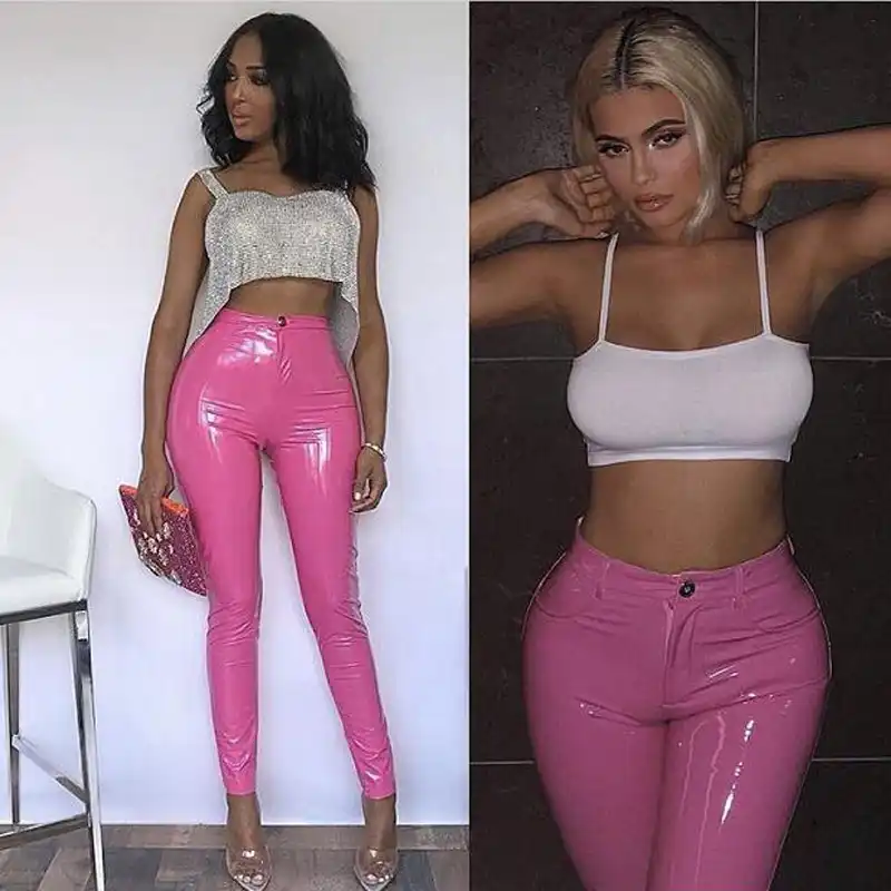 pink patent leather pants