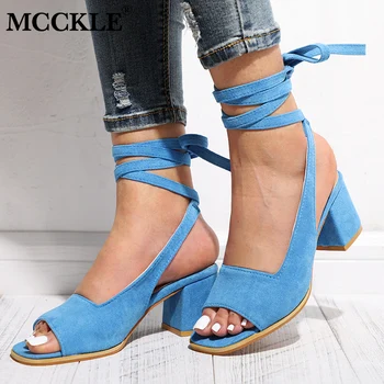 MCCKLE Women Ankle Strap Chunky High Heels Summer Sandals Ladies Lace Up Open Toe Fashion Female Flock Casual Shoes Plus Size
MCCKLE Women Ankle Strap Chunky High Heels Summer Sandals Ladies Lace Up Open Toe Fashion Female Flock Casual Shoes Plus Size