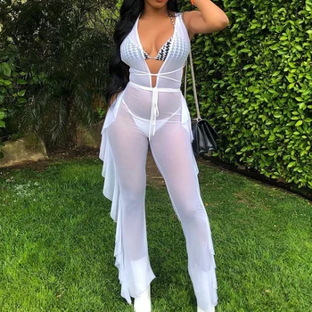 2019 Summer Mesh Sheer Sexy Bandage Jumpsuit Deep V Sleeveless Beach Backless Women See Through Romper White Jumpsuits Overalls
2019 Summer Mesh Sheer Sexy Bandage Jumpsuit Deep V Sleeveless Beach Backless Women See Through Romper White Jumpsuits Overalls