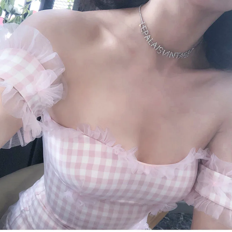 le palais vintage French Vintage Mesh Decor Slash Neck Dress Stylish Pink Plaid Low Cut Chest Pad Bow Decor Dress 2019 Summer
le palais vintage French Vintage Mesh Decor Slash Neck Dress Stylish Pink Plaid Low Cut Chest Pad Bow Decor Dress 2019 Summer