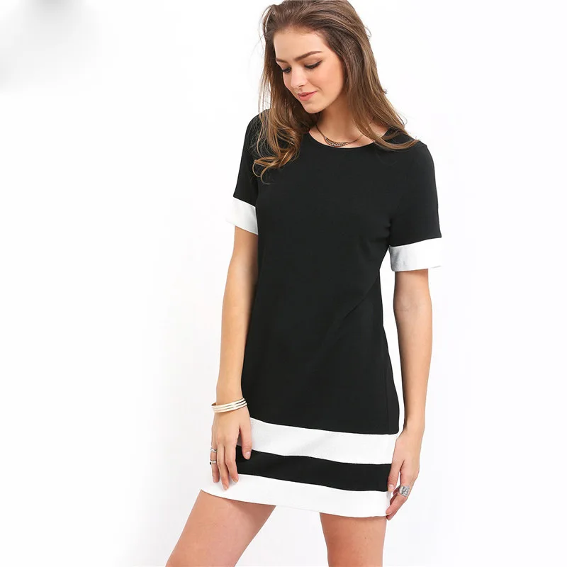 2019 Summer Korean style Ladies Casual Mini Dresses New Autumn Style Black White Patchwork Crew Neck Short Sleeve Shift Dress
2019 Summer Korean style Ladies Casual Mini Dresses New Autumn Style Black White Patchwork Crew Neck Short Sleeve Shift Dress