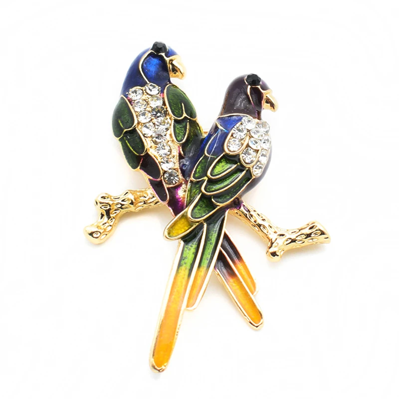 Cute Double Bird Animal Brooches For Women Men Coat Dress Decoration Inlay Rhinestone Brooch Pins Jewelry Accessories | Украшения и