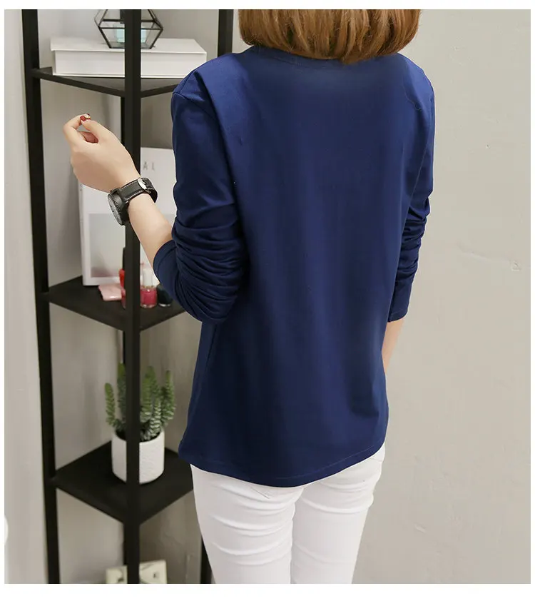New Womens Tops Tees 2019 Autumn Large Size Tshirt Femme Casual V-neck Long Sleeve Cotton T-shirt Poleras Mujer Tshirts Female (13)