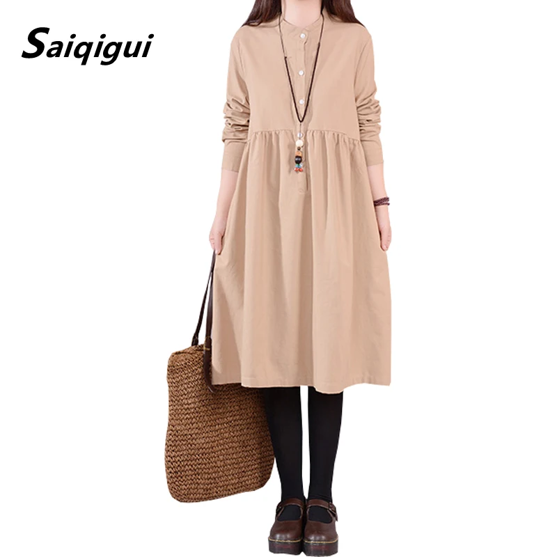 Saiqigui 2019 spring Autumn dress women Korea long sleeve casual Loose A-Line vintage large size cotton Linen dress vestidos
Saiqigui 2019 spring Autumn dress women Korea long sleeve casual Loose A-Line vintage large size cotton Linen dress vestidos