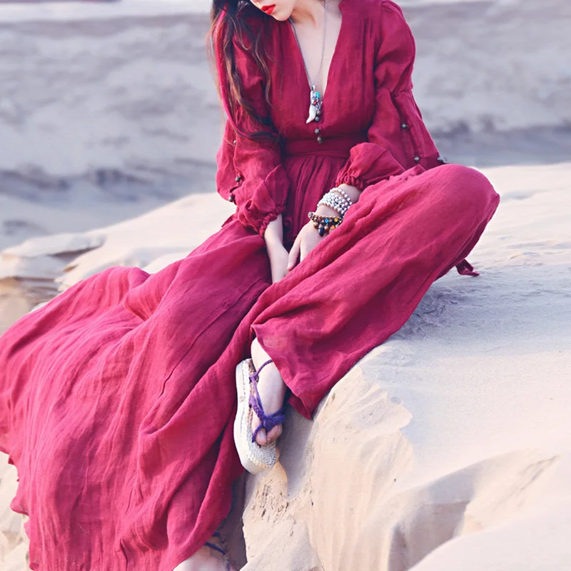 BOHO INSPIRED Wine Red Vintage Maxi Dress Long Sleeve Cotton V-neck buttons front women dresses Gypsy chic vestidos 2018 Spring
BOHO INSPIRED Wine Red Vintage Maxi Dress Long Sleeve Cotton V-neck buttons front women dresses Gypsy chic vestidos 2018 Spring