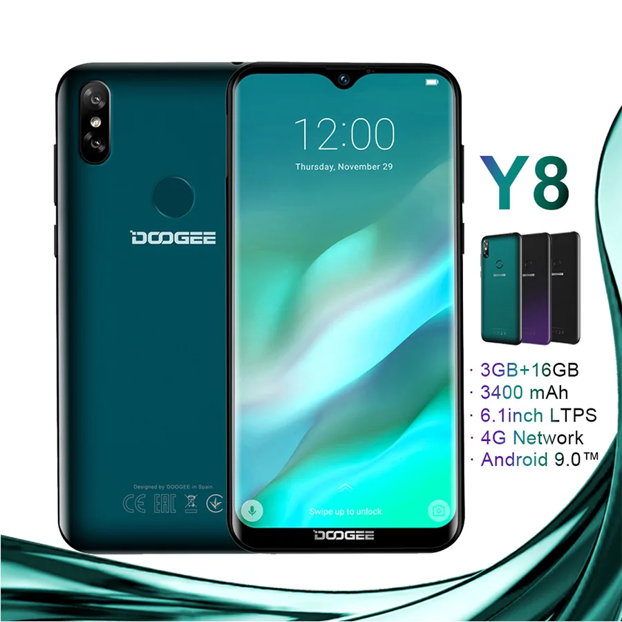 

DOOGEE Y8 3GB RAM 16GB ROM Android 9.0 Smartphone 6.1"FHD 19:9 Display 3400mAh MTK6739 Quad Core 4G LTE Mobile Waterdrop Screen
