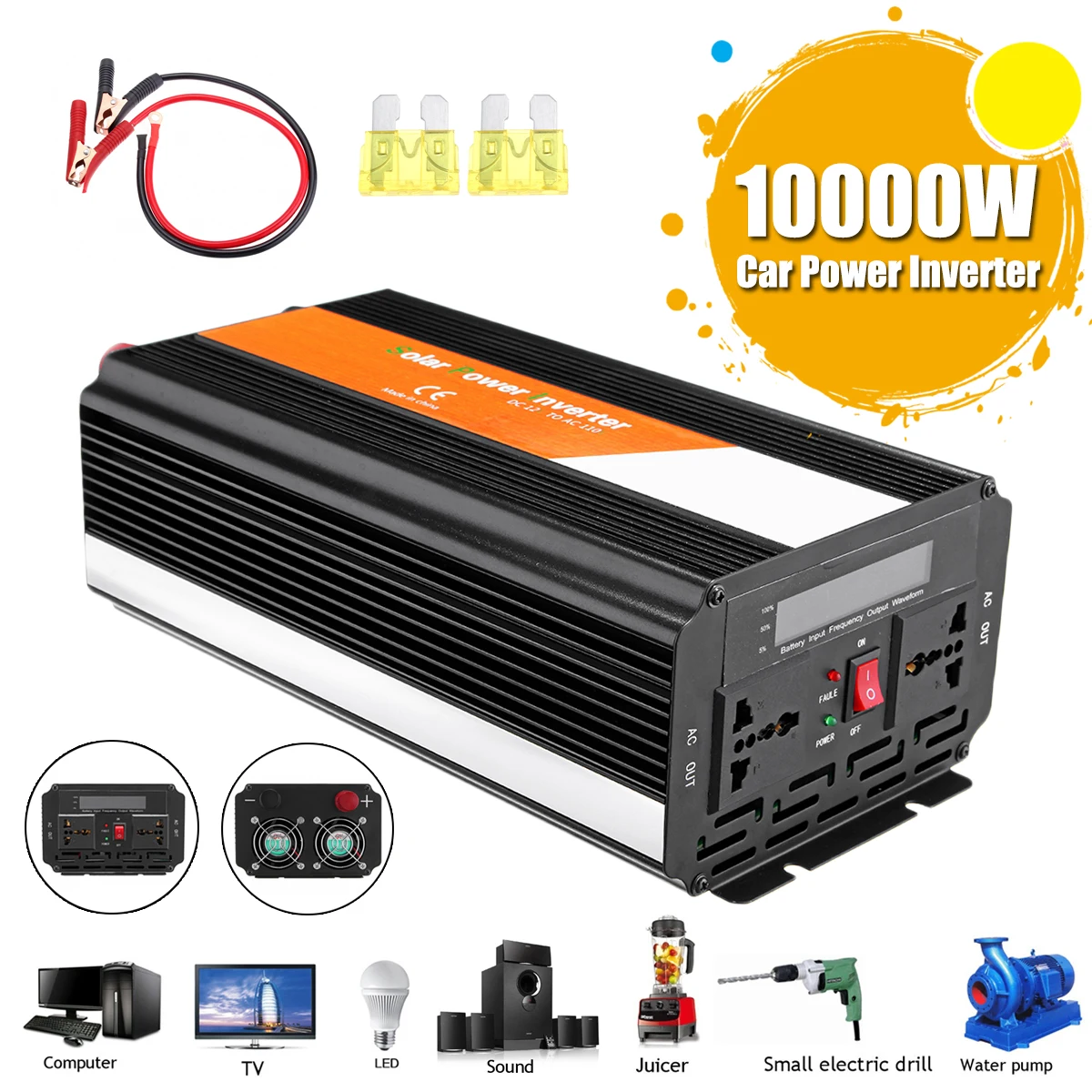 PEAK 10000W Voltage Transformer Car Inverter 12/24V To 220/110V Modified Sine Wave Converter Fuse High Efficiency Automotive
PEAK 10000W Voltage Transformer Car Inverter 12/24V To 220/110V Modified Sine Wave Converter Fuse High Efficiency Automotive
