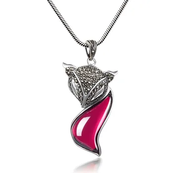 

2 colors 925 Sterling Silver Jewelry Natural semi-precious stones Garnet red corundum pendant cute Fox cartoon girlfriend gift