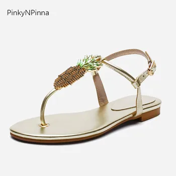 women tropical beach flat sandals T-strap crystal pineapple holiday vacation genuine leather golden runway stylish summer shoes
women tropical beach flat sandals T-strap crystal pineapple holiday vacation genuine leather golden runway stylish summer shoes