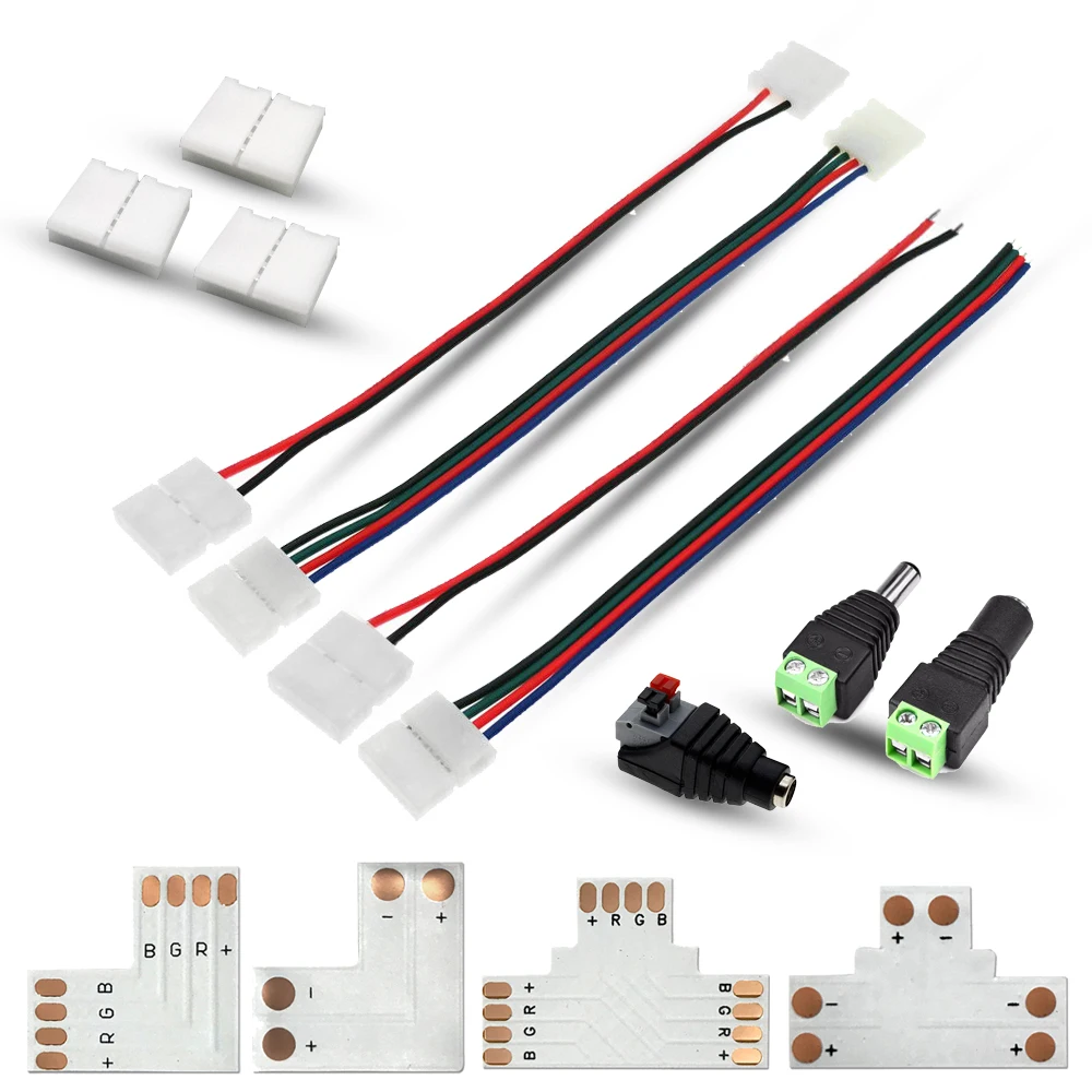 Hontiey RGB LED Strip Connector 2/4pin 8mm/10mm Free Welding Power Connector 5pcs/lot T L Shape Chip Adaptor for 3528/5050
Hontiey RGB LED Strip Connector 2/4pin 8mm/10mm Free Welding Power Connector 5pcs/lot T L Shape Chip Adaptor for 3528/5050