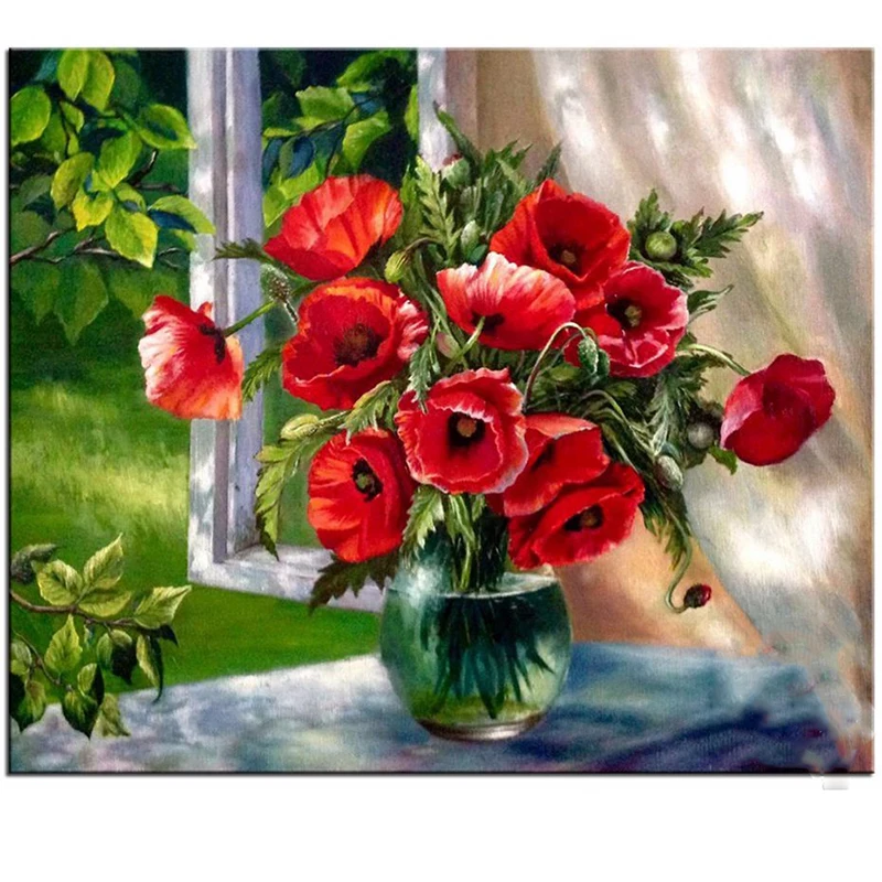 5D Full Resin Diamond Painting Cross Stitch round Diamond Mosaic Craft Diamond Embroidery Diy Needlework Poppies On The Window
5D Full Resin Diamond Painting Cross Stitch round Diamond Mosaic Craft Diamond Embroidery Diy Needlework Poppies On The Window