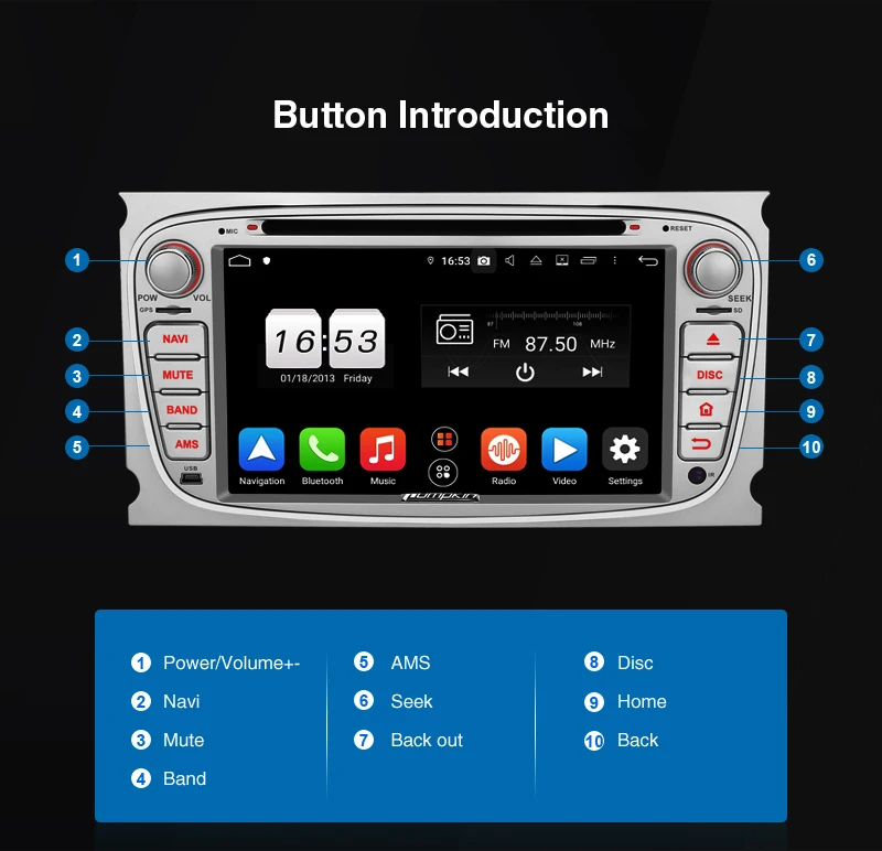 Flash Deal Pumpkin2 Din 7"Android 9.0 Car DVD Player GPS Navigation Qcta-Core 4G RAM Car Stereo For Ford Focus/Mondeo Wifi 4G OBD2 Headunit 21