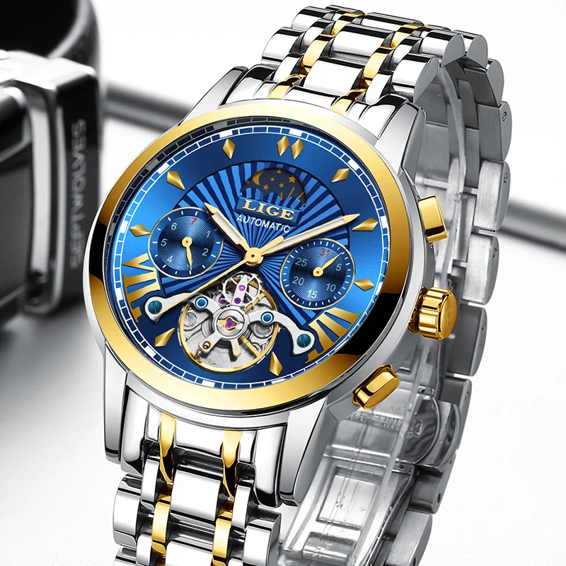 LIGE New Luxury Gold Automatic Mechanical Mens Watch Men Waterproof Diving Watches Luminous Stainless Steel Tourbillon Men Clock
LIGE New Luxury Gold Automatic Mechanical Mens Watch Men Waterproof Diving Watches Luminous Stainless Steel Tourbillon Men Clock