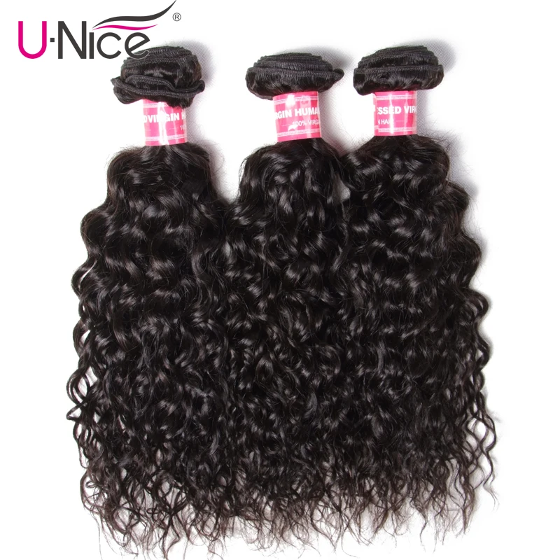 

Unice Hair Human Hair Indian Water Wave Bundles 3 Bundle Deals 100% Human Hair Extension Natural Color Remy Hair Weaving