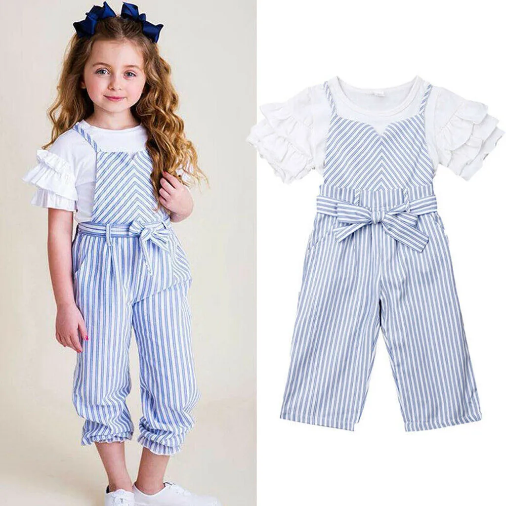Children's Clothing Toddler Baby Kids Girls Solid Ruffles T-shirt Tops Striped Bow Belt Overall 2PCS Outfits Set Child MuqGew
Children's Clothing Toddler Baby Kids Girls Solid Ruffles T-shirt Tops Striped Bow Belt Overall 2PCS Outfits Set Child MuqGew