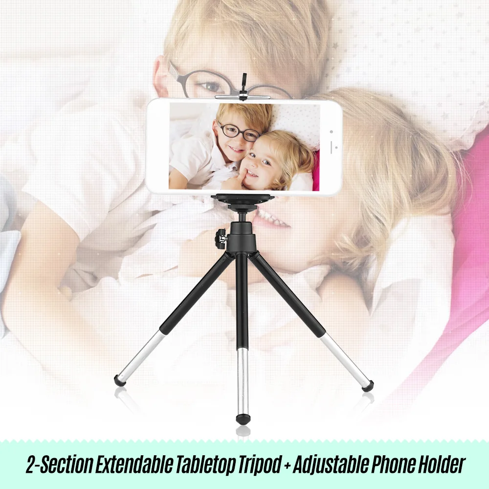 Aluminum Alloy 2-Section Mini Tabletop Tripod + Adjustable Phone Holder with 1/4" Screw Mounts for 5.5-8.5cm Width Smartphones
Aluminum Alloy 2-Section Mini Tabletop Tripod + Adjustable Phone Holder with 1/4" Screw Mounts for 5.5-8.5cm Width Smartphones