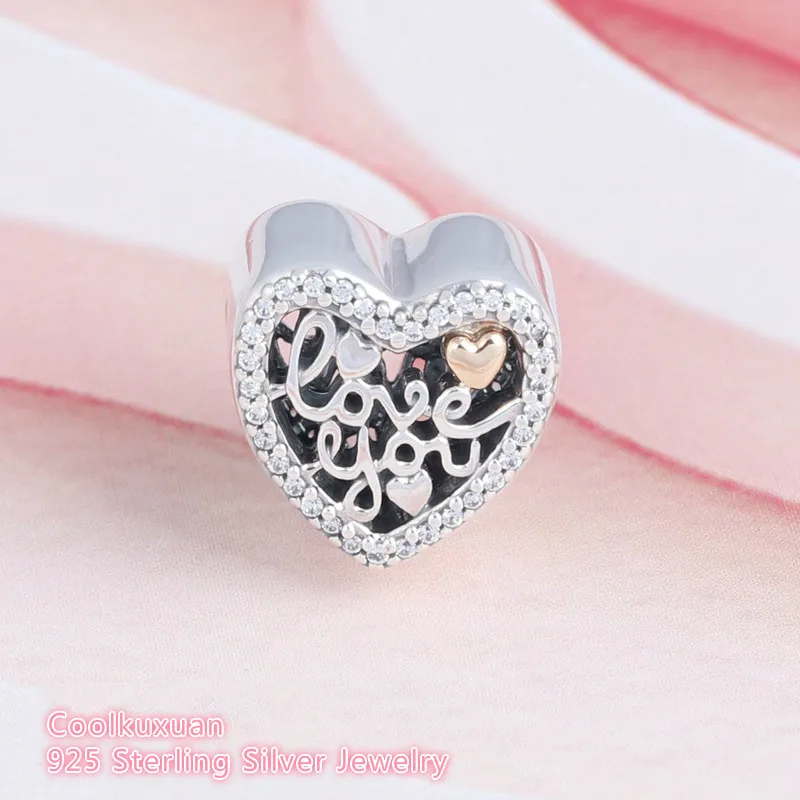 Original 925 Sterling Silver Love You Script Charms Two Tone Heat CZ Stone Beads Fits Pandora bracelets Valentine's Day Gift
Original 925 Sterling Silver Love You Script Charms Two Tone Heat CZ Stone Beads Fits Pandora bracelets Valentine's Day Gift