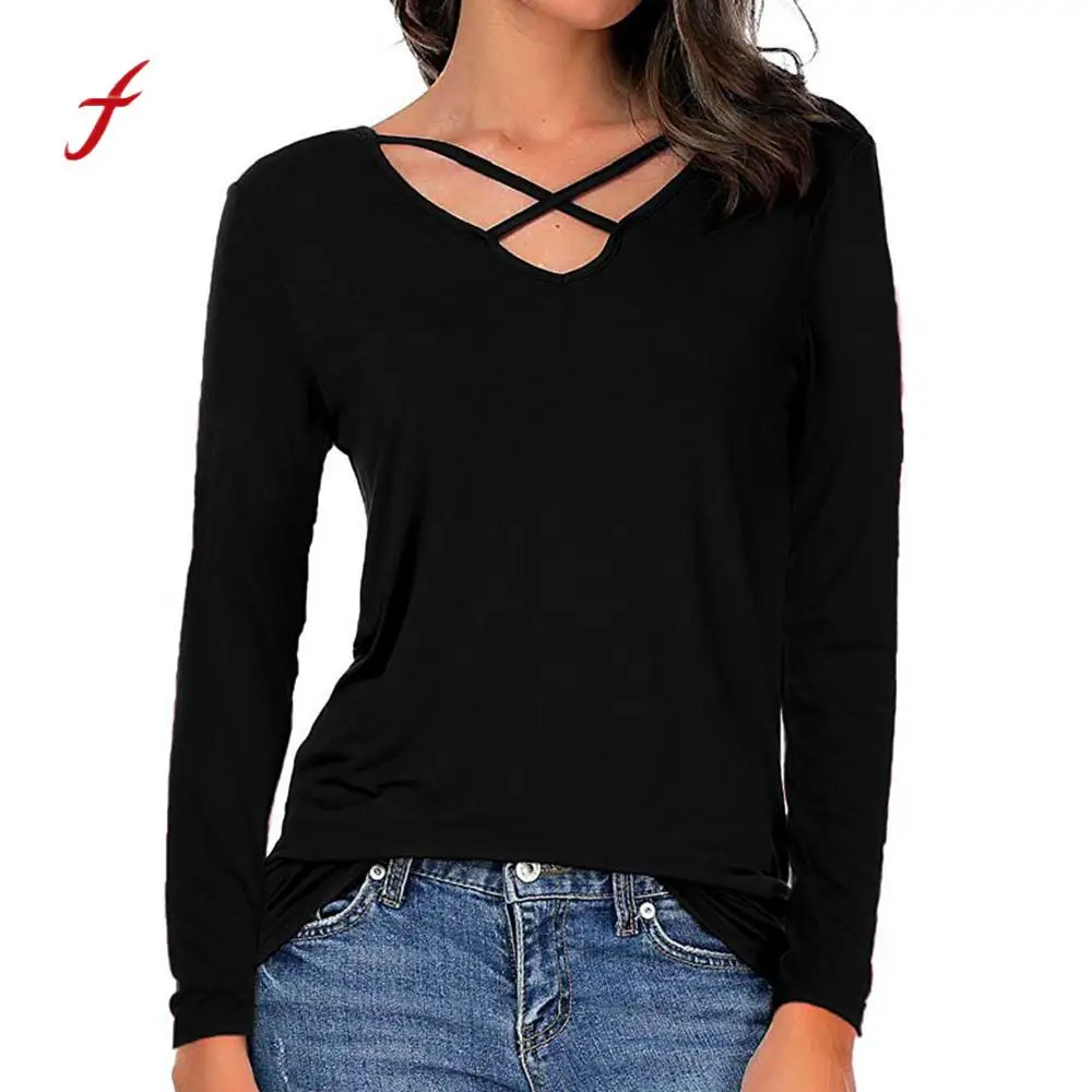 Feitong Cross V-Neck T-Shirt Women Long Sleeve Solid Casual Blusa Summer High Quality Female Comfortable T-shirts harajuku
Feitong Cross V-Neck T-Shirt Women Long Sleeve Solid Casual Blusa Summer High Quality Female Comfortable T-shirts harajuku