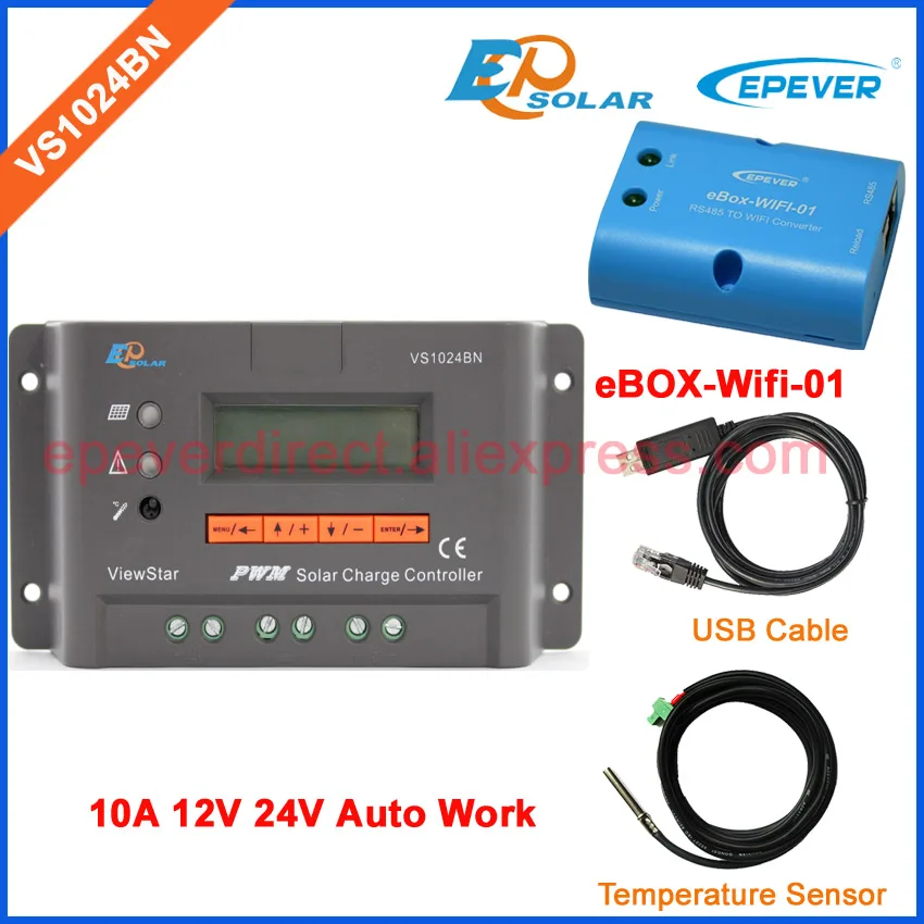 10A 24V LCD Display controller solar charger battery VS1024BN USB cable and temperature sensor eBOX-Wifi-01 10amp EPEVER
10A 24V LCD Display controller solar charger battery VS1024BN USB cable and temperature sensor eBOX-Wifi-01 10amp EPEVER