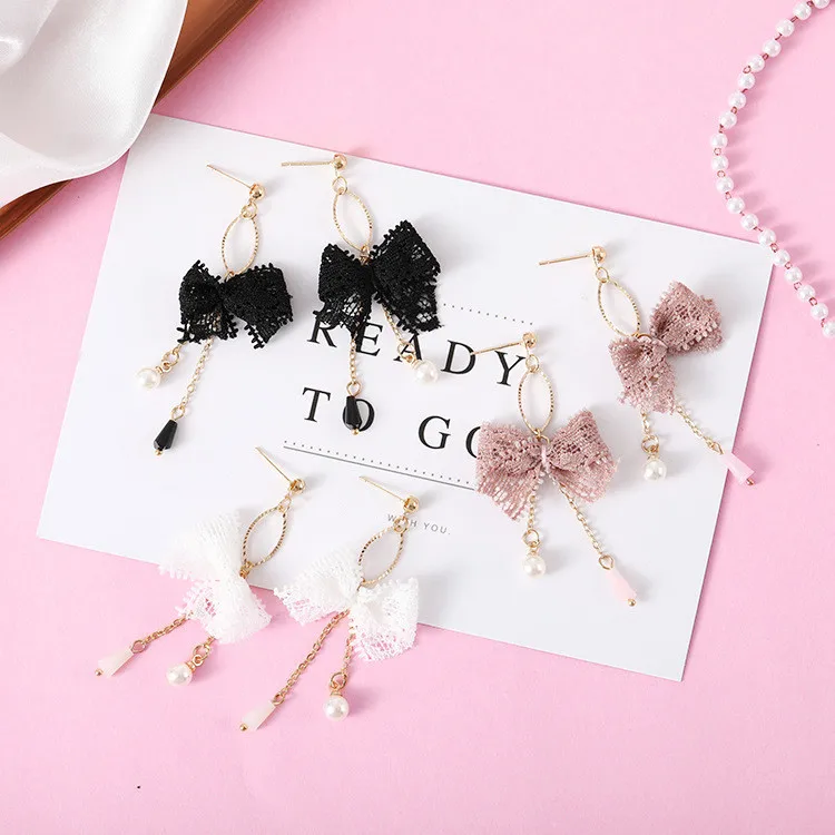 Cute Korean Earrings Sweety Girls Pinky Lace Bowknot Crystal Pearl Charm Tassel Earrings For Women Boucle D'oreille Accessories
Cute Korean Earrings Sweety Girls Pinky Lace Bowknot Crystal Pearl Charm Tassel Earrings For Women Boucle D'oreille Accessories
