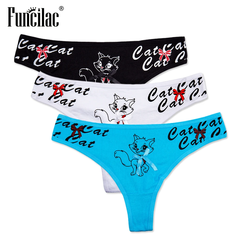 FUNCILAC Underwear Women Cartoon Kitty Thongs Cotton Sexy G-Strings Kawaii Cat Girls Pantie Lady briefs Female Lingerie 3pcs/lot
FUNCILAC Underwear Women Cartoon Kitty Thongs Cotton Sexy G-Strings Kawaii Cat Girls Pantie Lady briefs Female Lingerie 3pcs/lot
