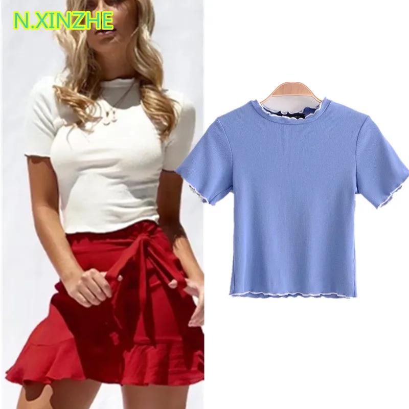 2018 women clothing short sleeve O-Neck contrast color knitted T-Shirt short Tops Female sexy fashion slim cotton Tees C3081
2018 women clothing short sleeve O-Neck contrast color knitted T-Shirt short Tops Female sexy fashion slim cotton Tees C3081