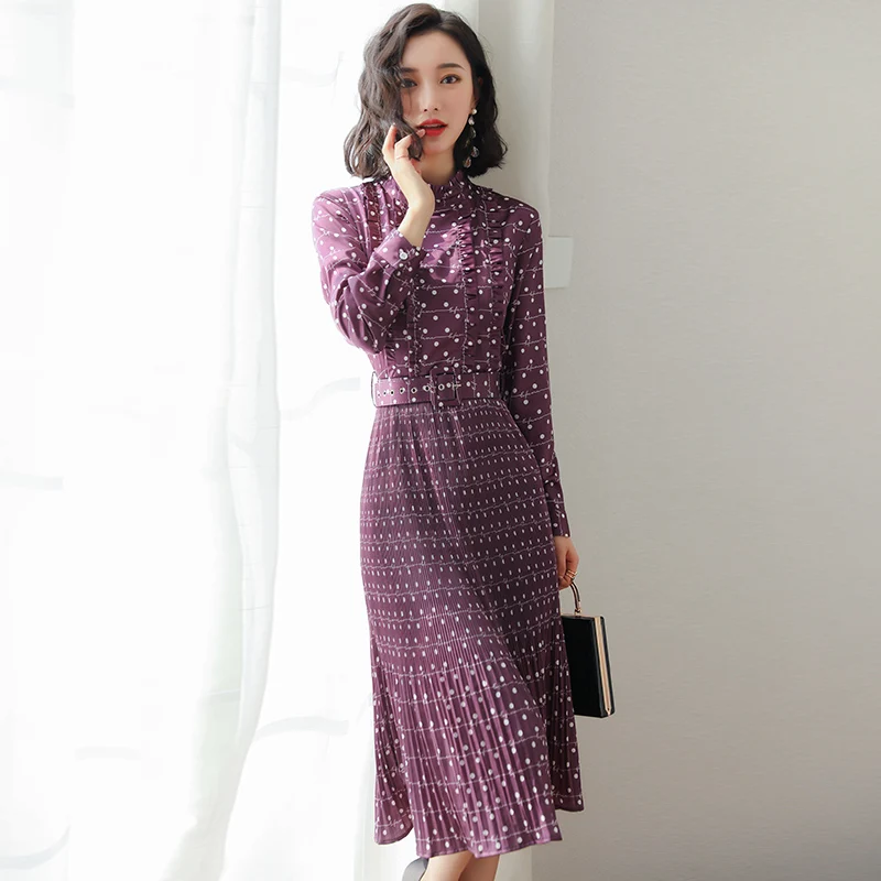 2019 Summer New Office Lady Vintage Dot Sashes Full Sleeves Dress Elegant Stand Contracted Ball Gown Intellectual Women Dresses
2019 Summer New Office Lady Vintage Dot Sashes Full Sleeves Dress Elegant Stand Contracted Ball Gown Intellectual Women Dresses
