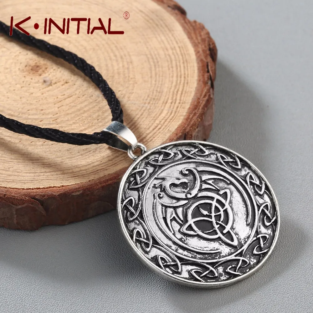 

Kinitial Viking Slavic Talisman Animal Dragon Pendant Necklace Men Geometric Knot Necklace Triangle Necklace Jewelry