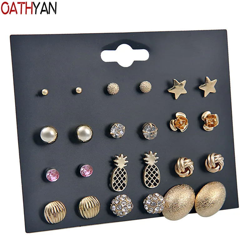 OATHYAN 12 Pairs/Set Classic Flower Ball Rhinestone Stud Earrings Set Mix For Women Fruit Pineapple Metal Earrings Jewelry Gift
OATHYAN 12 Pairs/Set Classic Flower Ball Rhinestone Stud Earrings Set Mix For Women Fruit Pineapple Metal Earrings Jewelry Gift