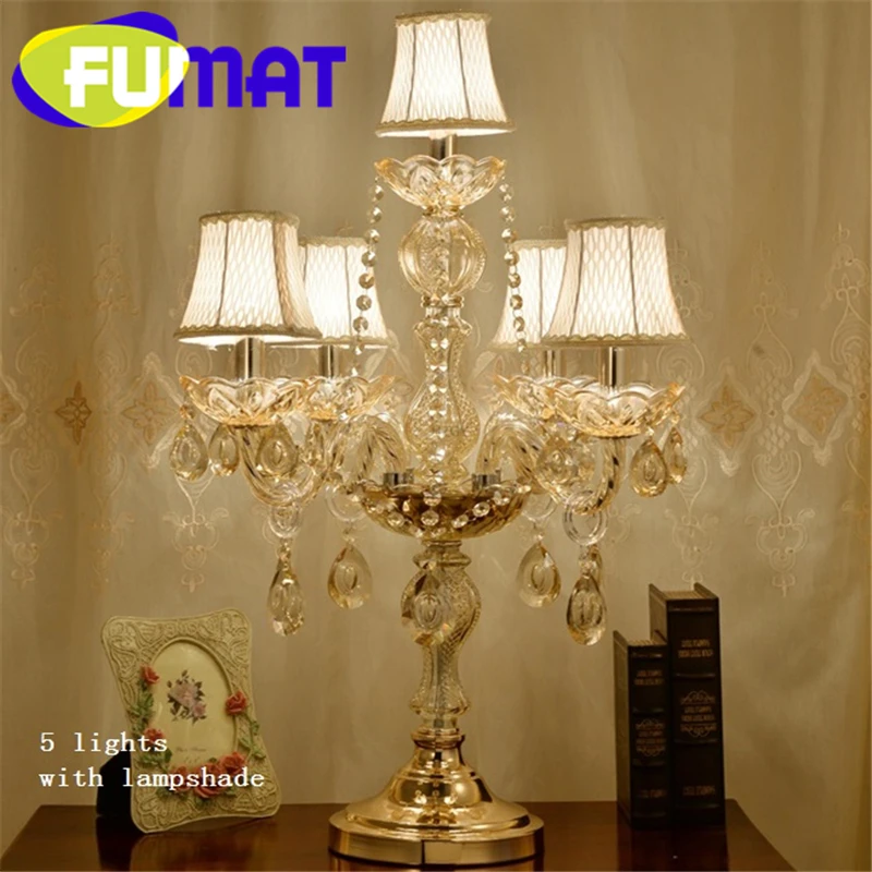 

FUMAT Cognac K9 Crystal Desk Lamps E14 LED Bulbs Table Light Gold luxury Decorative European Style Fabric Shade Lights