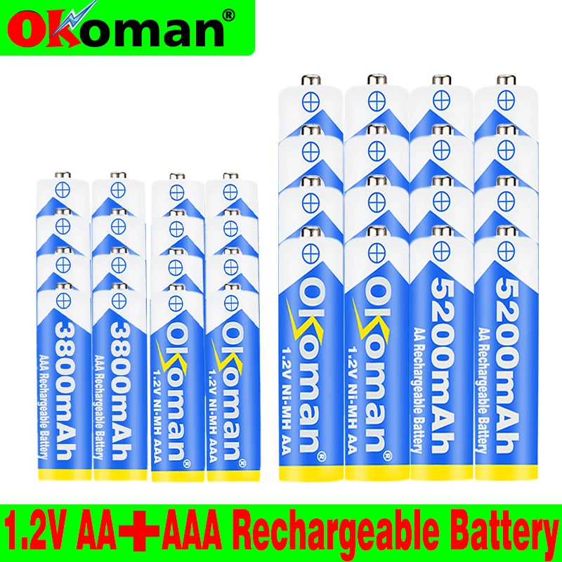 Okoman High capacity 5200mAh NI MH AA Rechargeable Batteries+AAA battery 3800 mAh Rechageable battery NI-MH 1.2 V AAA battery
Okoman High capacity 5200mAh NI MH AA Rechargeable Batteries+AAA battery 3800 mAh Rechageable battery NI-MH 1.2 V AAA battery