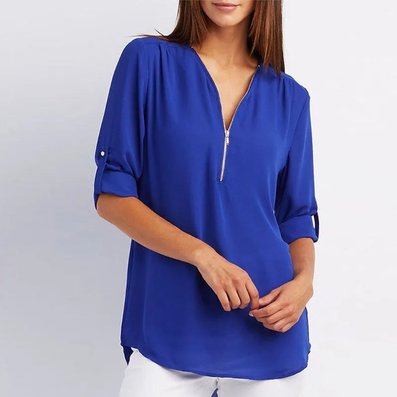 hot-sale-2018-Women-Chiffon-Blouse-Blusas-Tops-Large-Size-Roll-Up-Sleeve-SEXY-v-neck