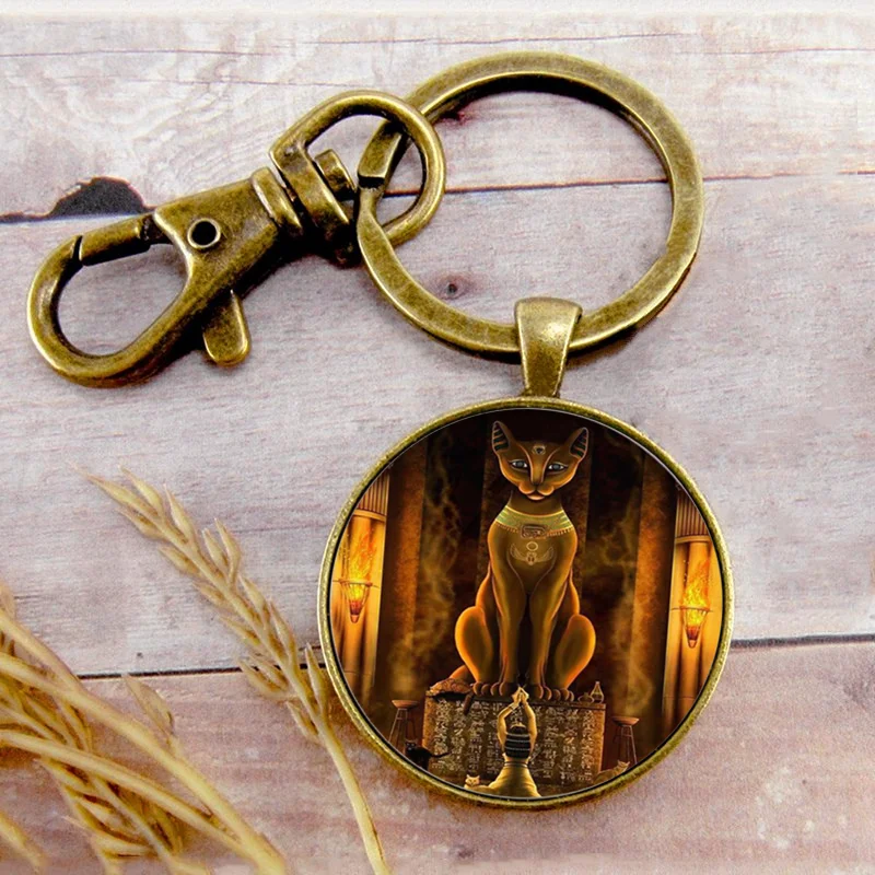 Винтажное кольцо для ключей Bastet Goddess фотоподвеска с пряжкой кошек подарок на день