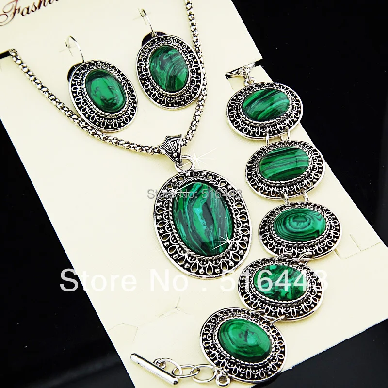 Charms 2 Sets Vintage Antique Silver P Oval Natural Malachite Stone Earrings Bracelet Necklace Women Jewelry Set A-698
Charms 2 Sets Vintage Antique Silver P Oval Natural Malachite Stone Earrings Bracelet Necklace Women Jewelry Set A-698