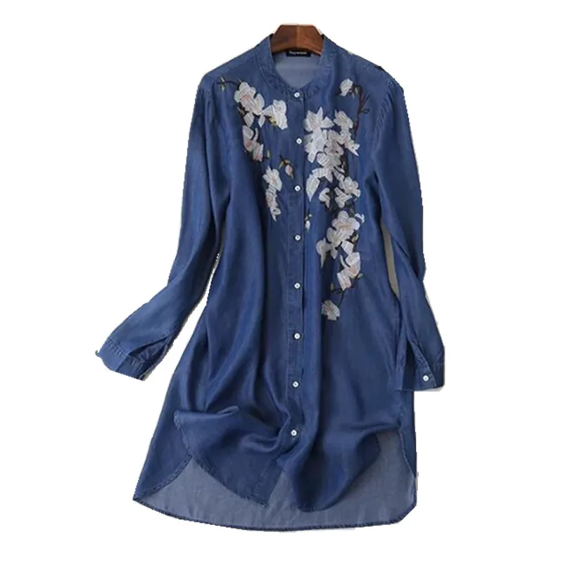 Casual Floral Embroidery Denim Dresses Ethnic 2018 Women O neck Long Sleeve Jeans Shirt Dresses Plus Size Vestidos
Casual Floral Embroidery Denim Dresses Ethnic 2018 Women O neck Long Sleeve Jeans Shirt Dresses Plus Size Vestidos
