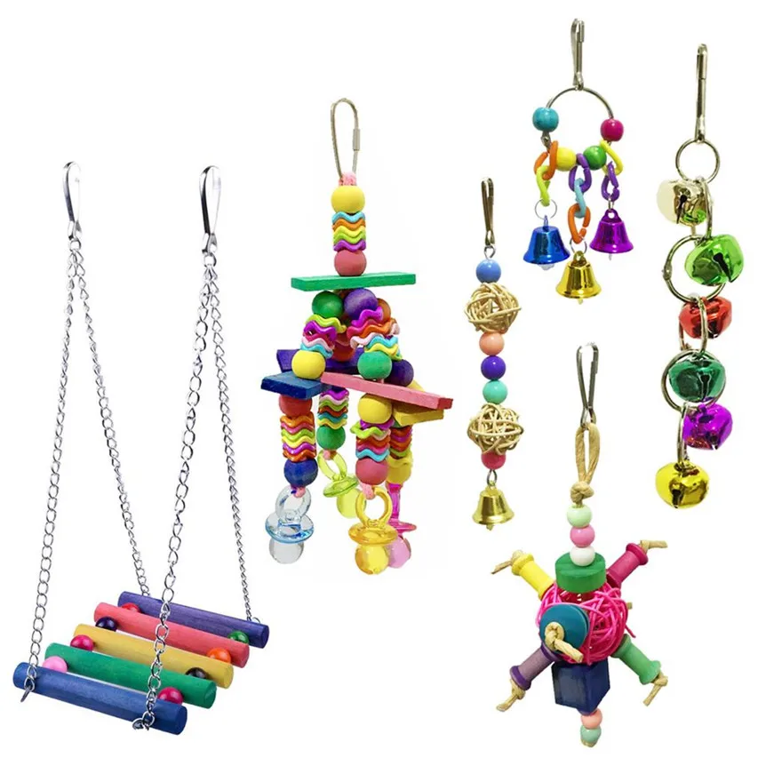 6pcs Parrot Bird Hanging Toy Set Wooden Balls Swing Bells Suspension Bridge Parrot Bird Chew Toys Bird Cage Accessories 9215#
6pcs Parrot Bird Hanging Toy Set Wooden Balls Swing Bells Suspension Bridge Parrot Bird Chew Toys Bird Cage Accessories 9215#
