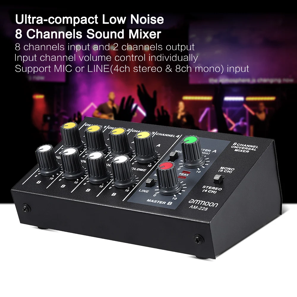 Audio Sound MixerLow Noise 8 Channels Metal Mono Stereo Ultra-compact Sound Mixer with Power Adapter Cable
Audio Sound MixerLow Noise 8 Channels Metal Mono Stereo Ultra-compact Sound Mixer with Power Adapter Cable