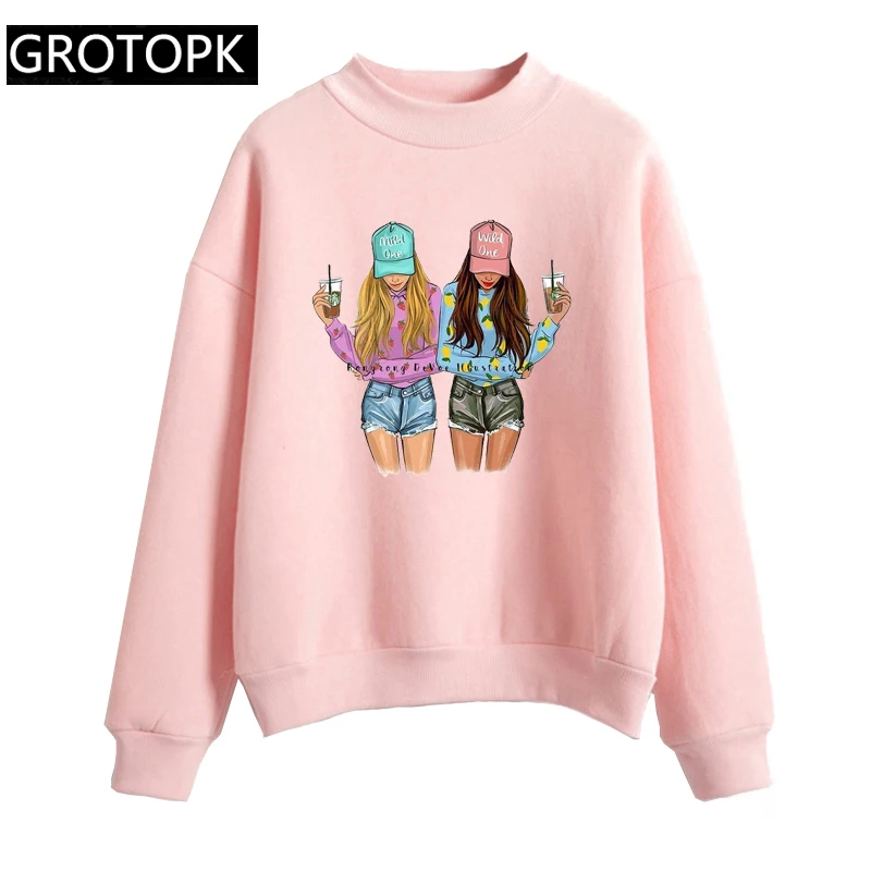 Женская толстовка с принтом BFF BEST FRIEND модный осенний пуловер девушки и кофе в