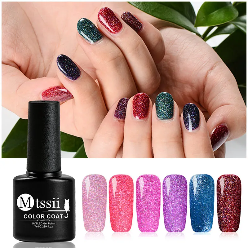Mtssii Holographic Glitter Nail Gel Soak Off UV Varnish Set Semi Permanent Lacquer Manicure Polish for | Красота и здоровье