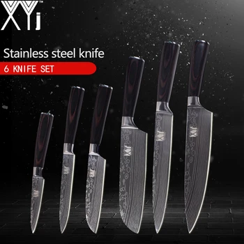 XYj Damascus Pattern Kitchen Knives 3.5" 5" 5" 7" 8" 8" Kitchen Tools 6pcs 7Cr17Mov Stainless Steel Knives Color Wood Handle
XYj Damascus Pattern Kitchen Knives 3.5" 5" 5" 7" 8" 8" Kitchen Tools 6pcs 7Cr17Mov Stainless Steel Knives Color Wood Handle
