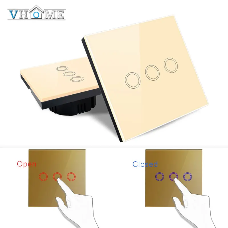 EU/UK Wireless remote control switch,Smart touch switch Gold 1/2/3 gang 1 way wireless RF433 Mhz indoor light Lamp switch
EU/UK Wireless remote control switch,Smart touch switch Gold 1/2/3 gang 1 way wireless RF433 Mhz indoor light Lamp switch