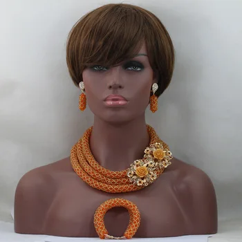 Champagne/Orange Handmade Crystal Necklaces Bracelet Earrings Set African Nigerian Party Beads Jewelry Set Free Shipping ALJ935
Champagne/Orange Handmade Crystal Necklaces Bracelet Earrings Set African Nigerian Party Beads Jewelry Set Free Shipping ALJ935