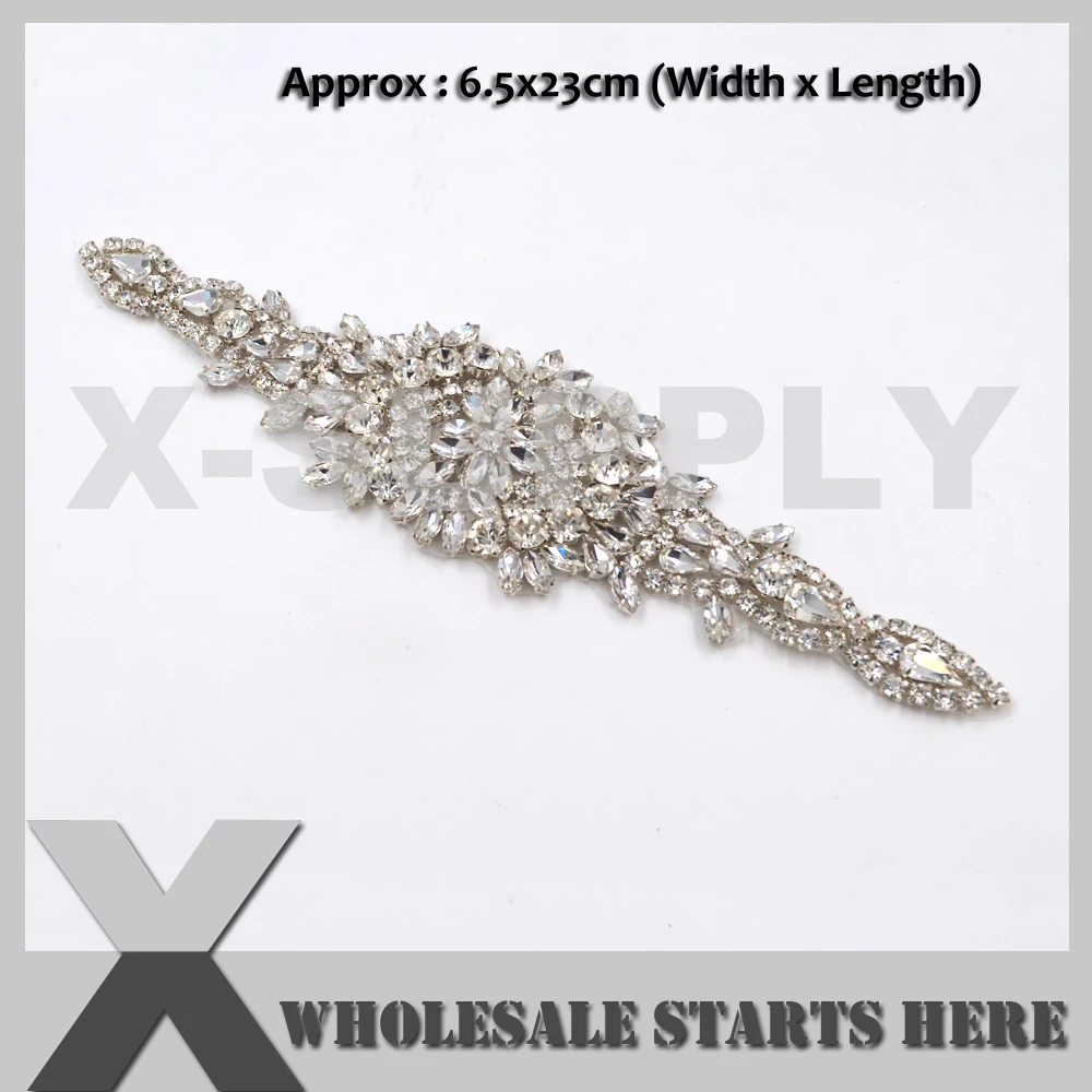 

Bling Bridal Rhinestone Applique Iron On Beaded Patch For Wedding Dress Sash Belt Garter Clothing