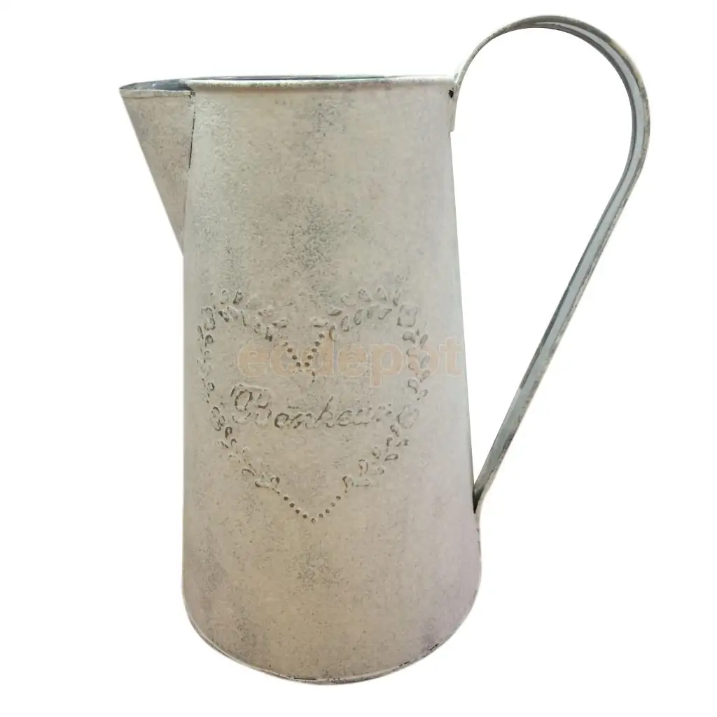 Vintage Shabby Chic Rustic Style Metal Jug Pitcher Flower Vase Wedding Decor
