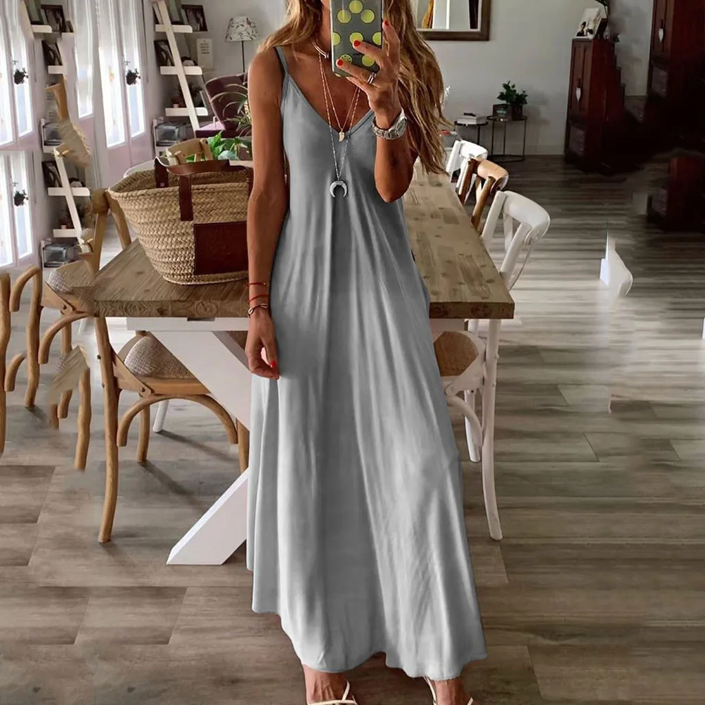 2020 Women Casual Loose Strap Dress Solid Color Summer Sexy Boho Bow Maxi Dress Plus Sizes Big Large Dresses Robe
2020 Women Casual Loose Strap Dress Solid Color Summer Sexy Boho Bow Maxi Dress Plus Sizes Big Large Dresses Robe