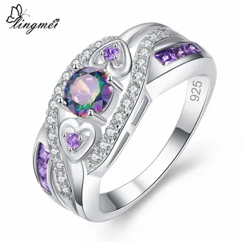 lingmei Oval Heart Cut Design Multicolor Purple White CZ