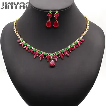 JINYAO Luxury Bridal Jewelry Gold Color Water Drop Red Zircon Wedding Jewelry Necklace Earrings Sets for Women 4colors
JINYAO Luxury Bridal Jewelry Gold Color Water Drop Red Zircon Wedding Jewelry Necklace Earrings Sets for Women 4colors