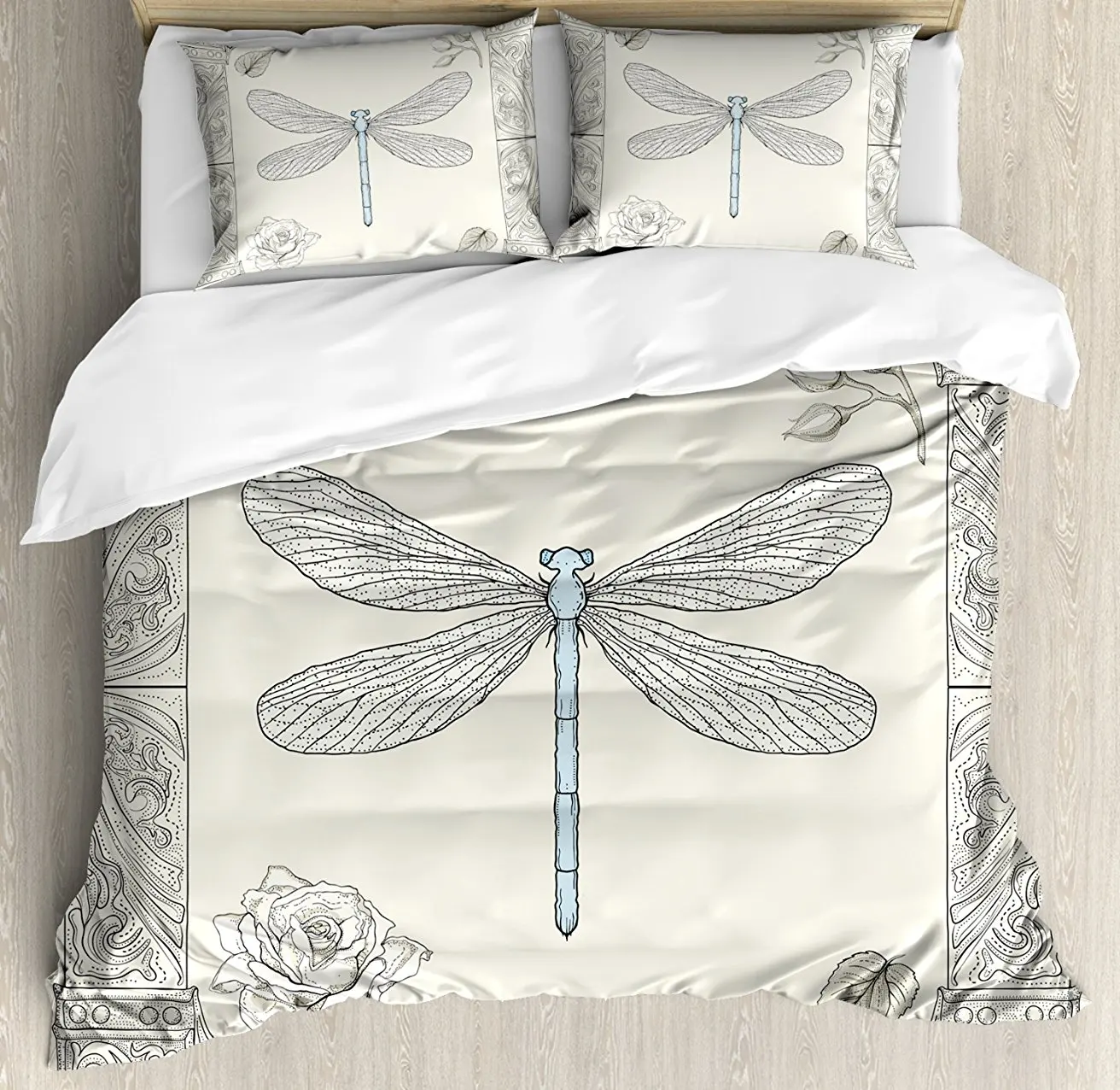 Duvet Cover Set , Hand Drawn Royal Ancient Style Rose Petals Leaves and Ornate Figures Design, 4 Piece Bedding Set
Duvet Cover Set , Hand Drawn Royal Ancient Style Rose Petals Leaves and Ornate Figures Design, 4 Piece Bedding Set
